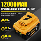 Goldspill 2 Packs 12000mAh High Capacity DCB206 Replacement for Dewalt 20V Max Battery Compatible with Dewalt 20V Battery Lithium Ion DCB200 DCB201 DCB203 DCB207 DCD/DCF/DCG Series Power Tools