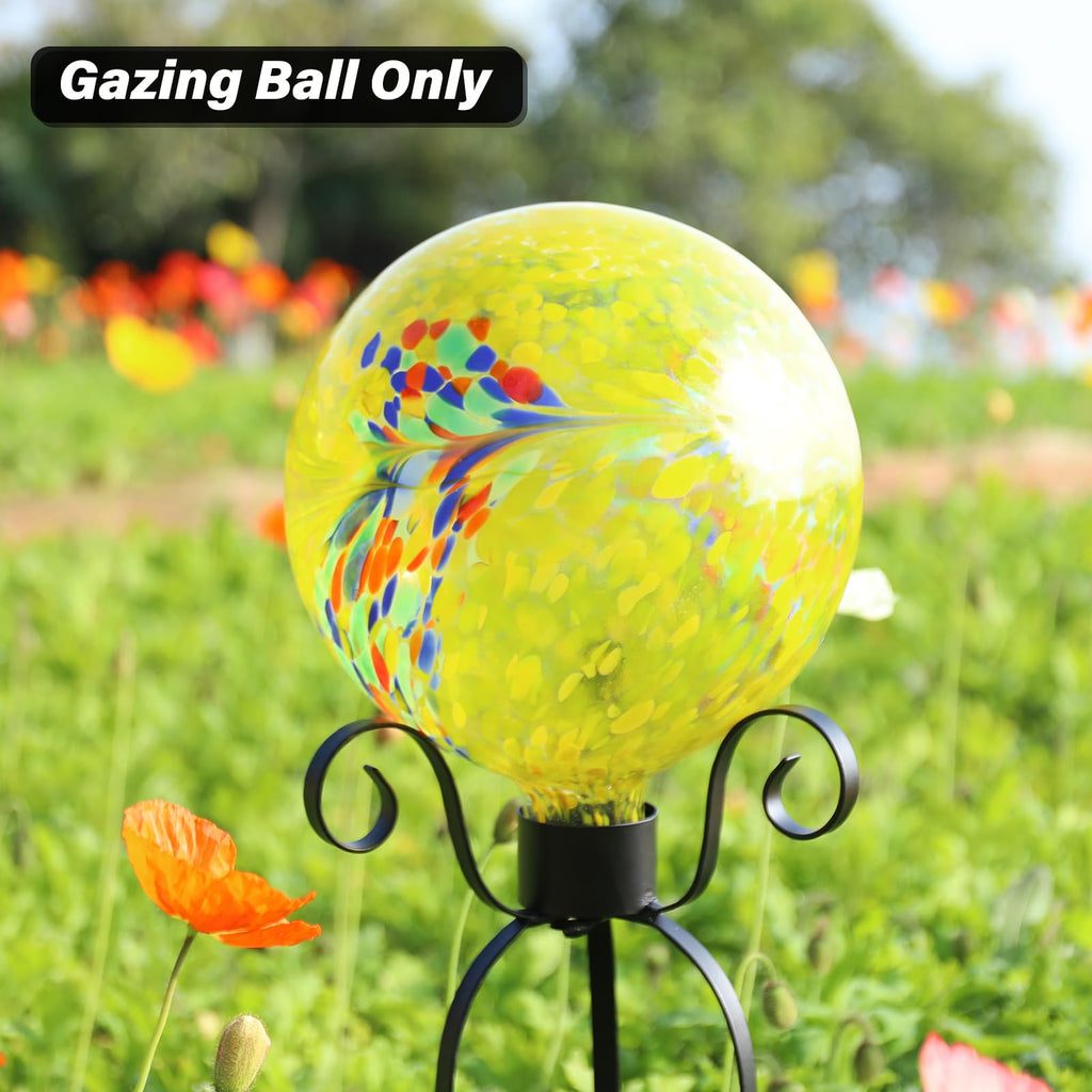 10" Gazing Ball Glass Reflective Garden Globe for Outdoor Decor, Yellow
