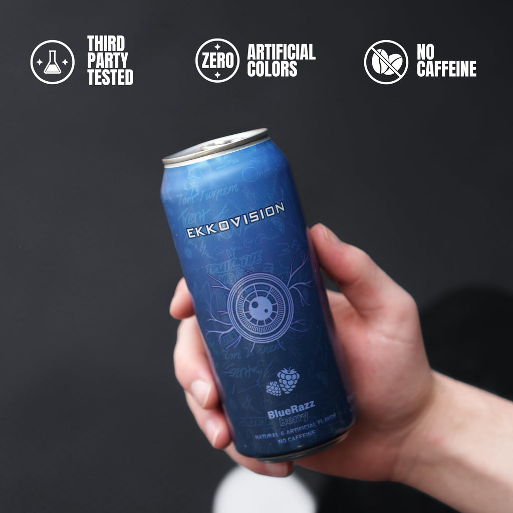 Ekkovision Energy Drink, Blue Razz, Caffeine Free, Coconut Water, L Theanine, Alpha Gpc & L Tyrosine For Balanced Energy, Electrolytes & Smooth Hydration, 16 Fl Oz Can, 12 Pack