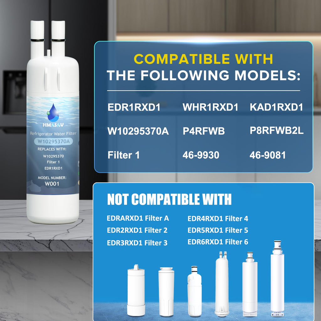 HMASAV W10295370A Water Filter Replacement, Compatible with Everydrop Filter 1, Whirlpool EDR1RXD1, EDR1RXD1B, W10295370, WHR1RXD1, KAD1RXD1, P4RFKB2, P8RFWB2L, 46-9930, 46-9081 2PACK