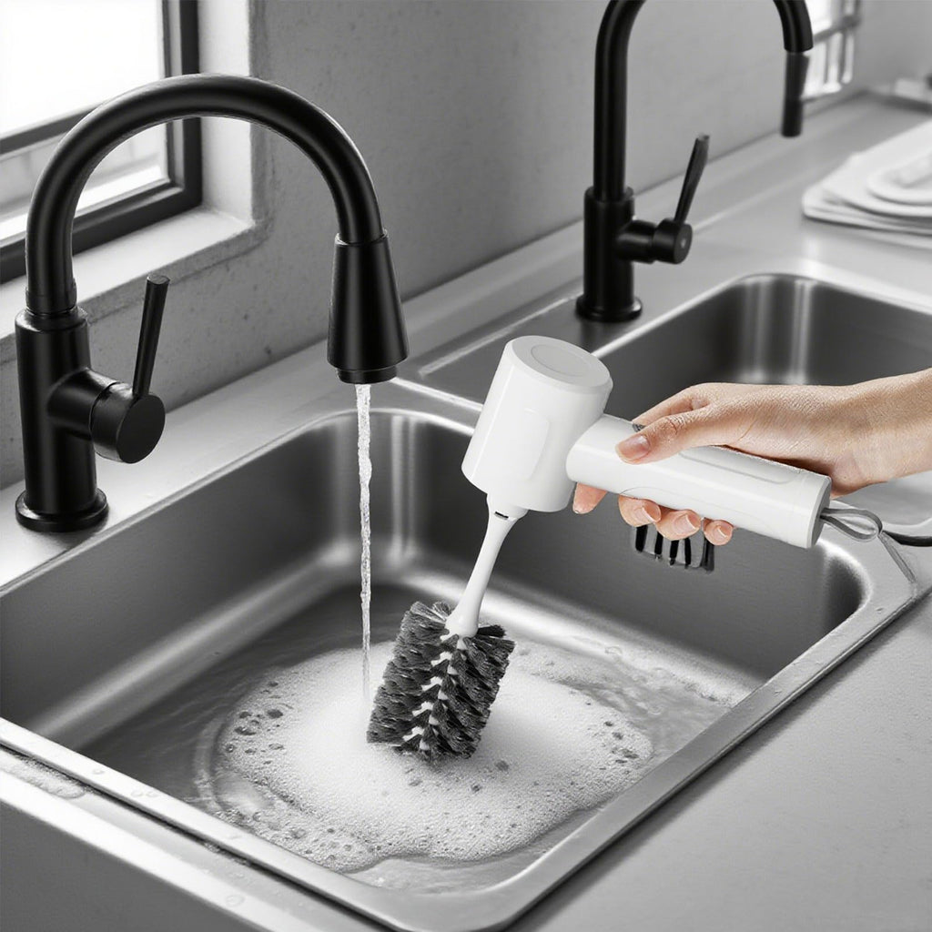 MEFELF Electric Spin Scrubber - Cordless Handheld Cleaning Brush with 2 Speeds & 4 Brush Heads, Rechargeable 1500mAh Battery for Kitchen Sink, Bathroom Tile, Stovetop, Glass, Car Detailing