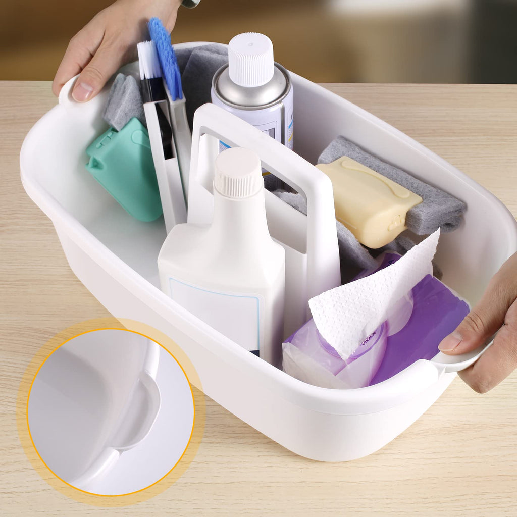 Omirome 2-Pack Large White Cleaning Caddy for Cleaning Supplies with Handle - Portable Plastic Tote Organizer for Shower, Bathroom, Kitchen, Under Sink Storage