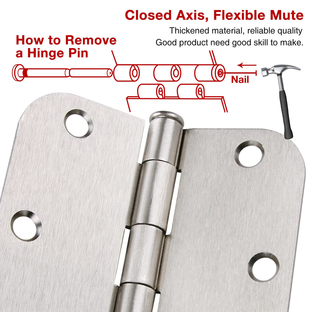 48 Pack Interior Door Hinges Brushed Nickel 3.5 Inch x 3 1/2" Rounded 5/8" Radius 3 ½"Satin Iron Bifold Residential Hinge for French Style Slab Single/Double Doors Hardware Kit Living/Bed Room