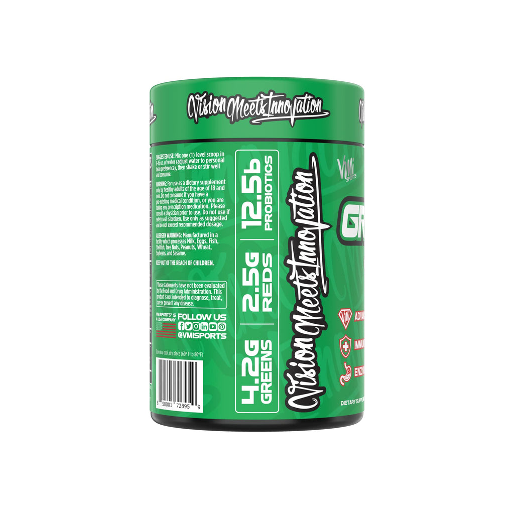 VMI Sports Greens + Reds Advanced Superfood Immunity and Gut Health | Enzymes & Probiotics | 30 Servings (Raspberry Lemonade)
