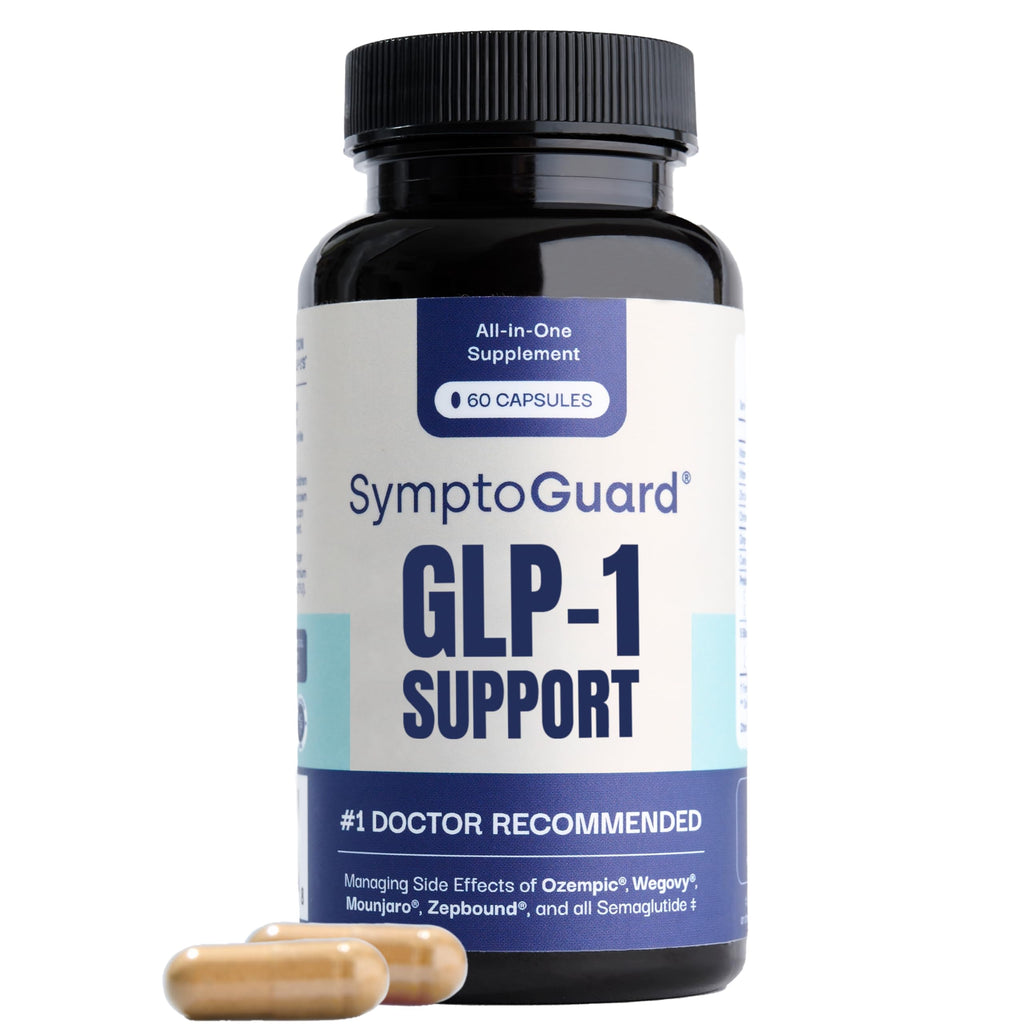 SymptoGuard Natural GLP-1 Supplement Support Vitamin for Digestive Comfort and Energy Levels with Pre and Probiotics, Vitamin D3/B12, Chromium and Ginger Root – 60 Capsules (30 Day Supply)