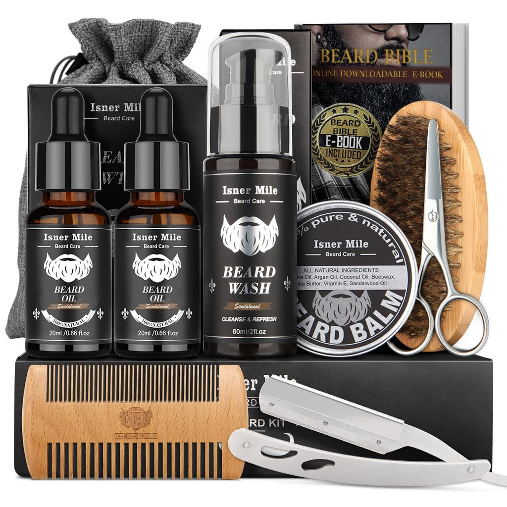 Beard Kit Birthday Gifts for Men Grooming & Care w/ Wash, Brush, Balm, Comb