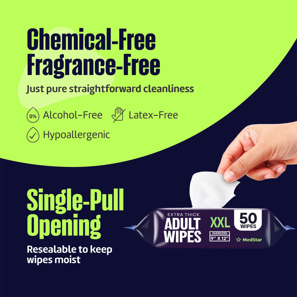 Adult Wipes for Elderly 4 Pack - Extra Large Extra Thick No-Rinse Bathing Wet Wipes for Adults - Incontinence Shower Alternative Disposable Washcloths - Fragrance-Free XXL