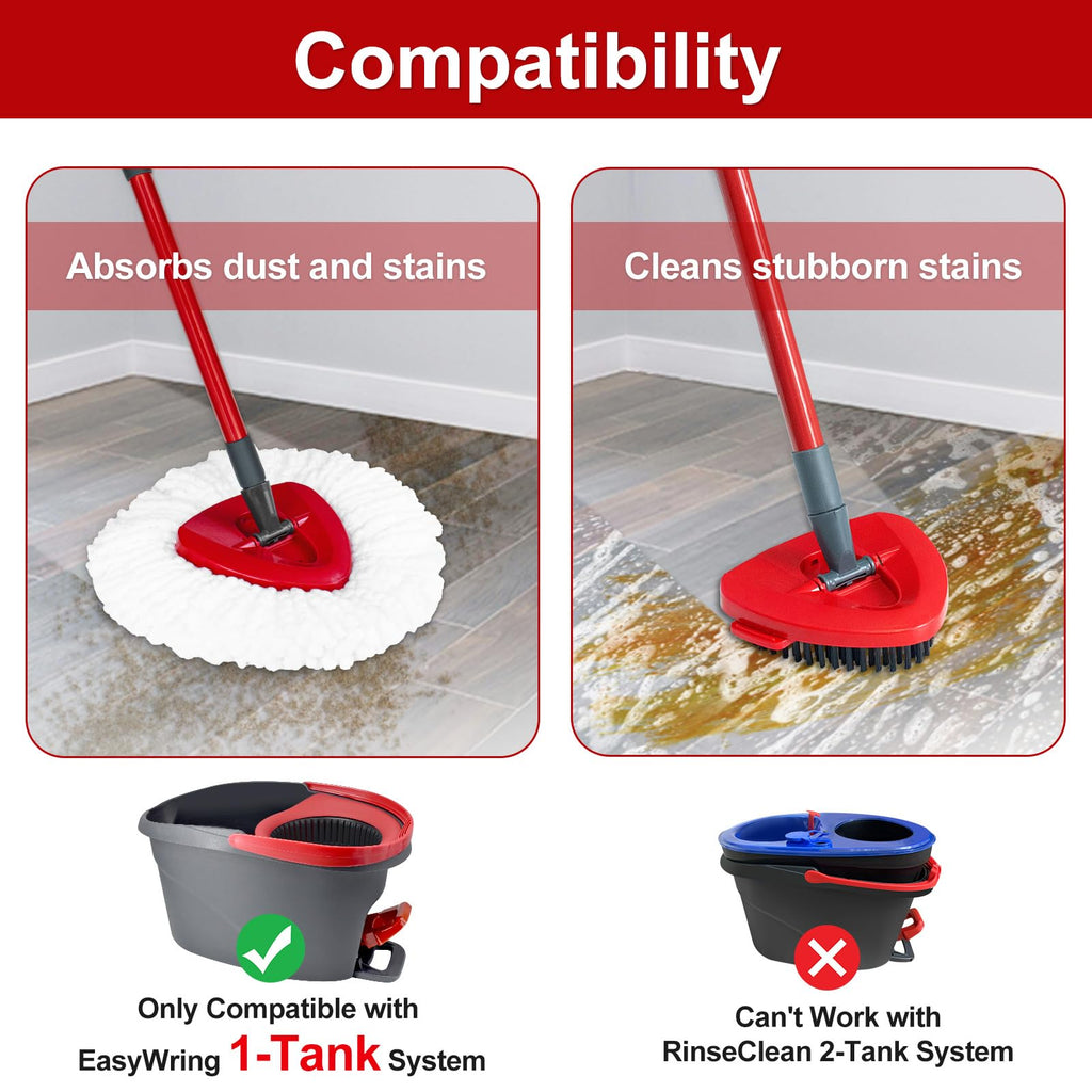 DLAIMI Mop Handle Replacement for Ocedar, 4 Section 30" to 58" Extendable Length Mop Stick for Ocedar Spin Mops Refills and Brooms Floor Cleaning, Include Base and Scrub Brush