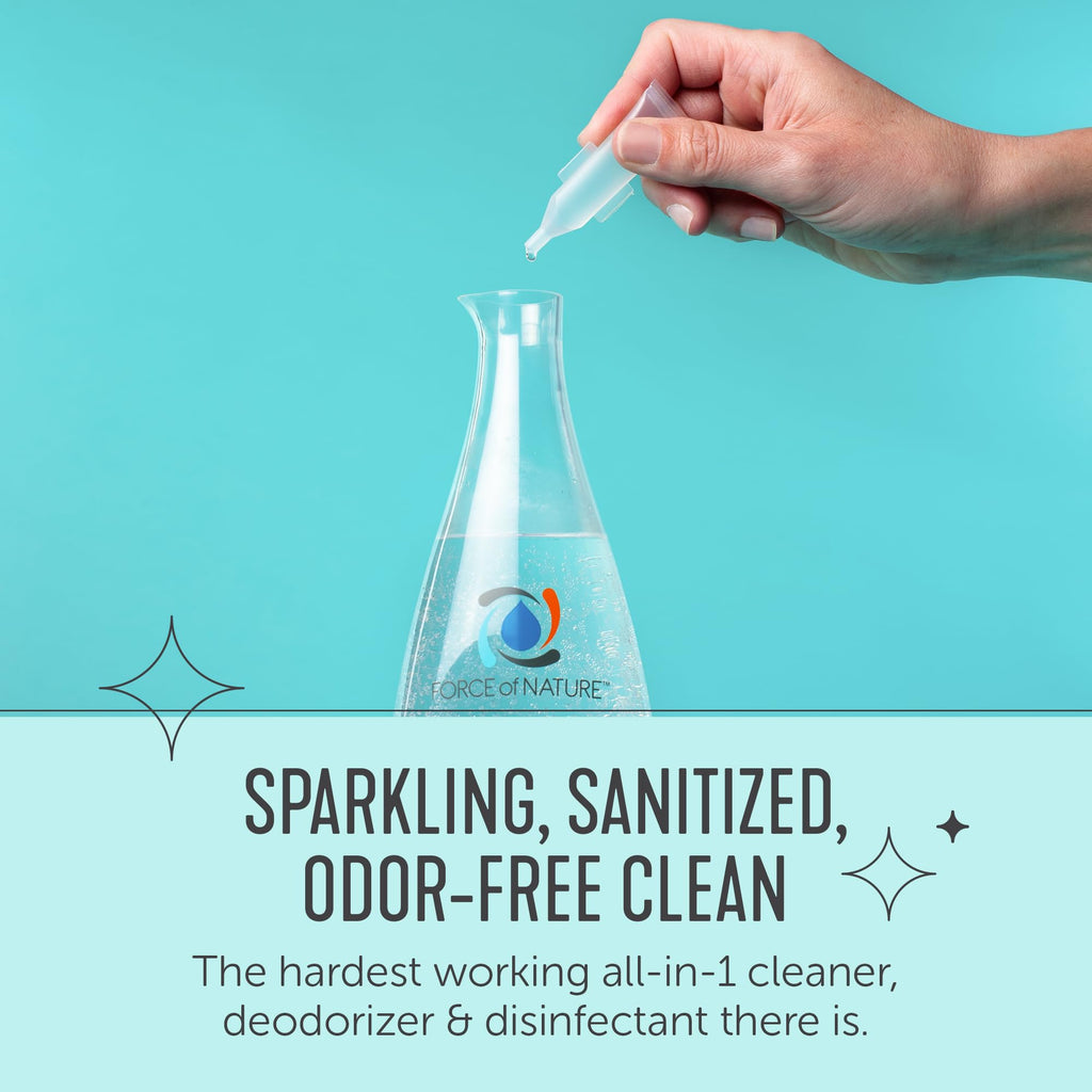 Force of Nature Multi-Purpose Cleaner, Disinfectant & Deodorizer Starter Kit - All Purpose Cleaning Spray with Reusable Bottle, 5 Refills - EPA Registered, Toxin-Free Cleaning Supplies