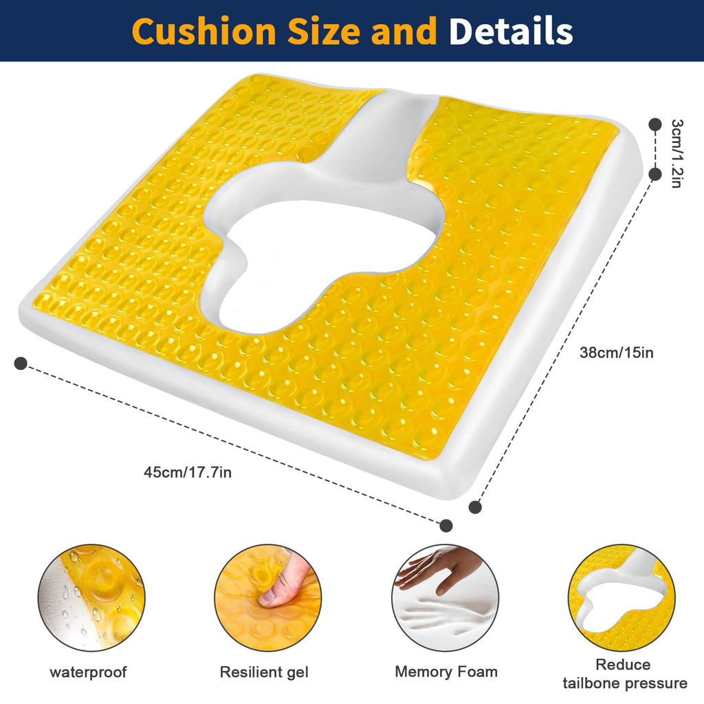 Hapeisy Bed Sore Cushions for Butt, Breathe Freely Fiber Bedsore Pressure Relief Pillow, T Shaped Opening Triangular Slope Design, Anti Decubitus Cushion for Elderly, Bedridden, Disabled (Yellow)