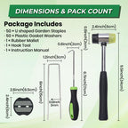 Landscape Staples 50 Pack, 6 Inch 11 Gauge Heavy Duty Galvanized Garden Staples with 50pcs Fixing Washers, Rubber Mallet & Hook Remover, U Shaped Weed Barrier Stakes for Sod, Turf and Lawn