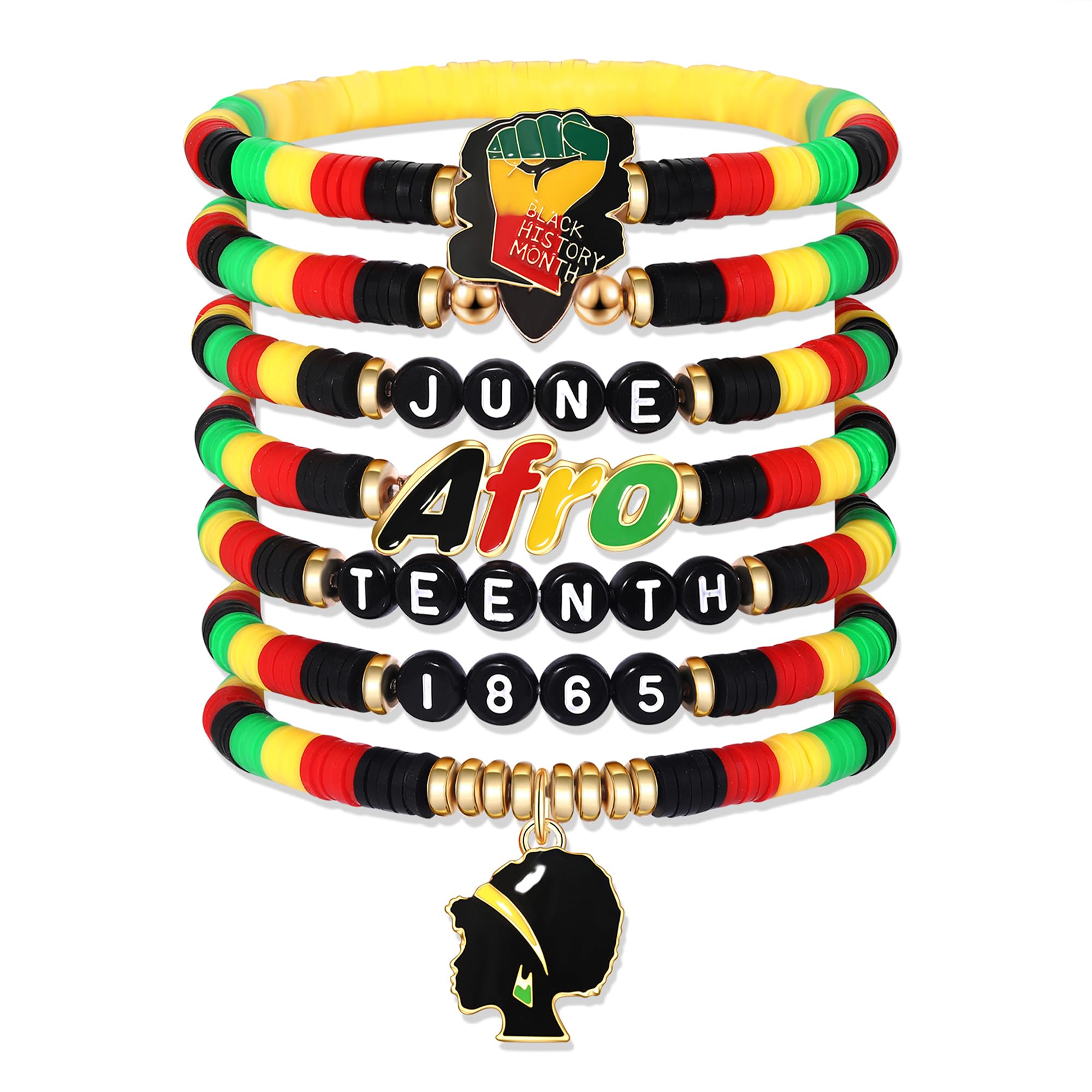 FAERLIIRY African Bracelets for Black Women Juneteenth Beaded Bracelets Black History 1865 Jewelry Adjustable Jamaica Ethnic Tribal Heishi Bracelet African Independence Day Jewelry (Africa-B)
