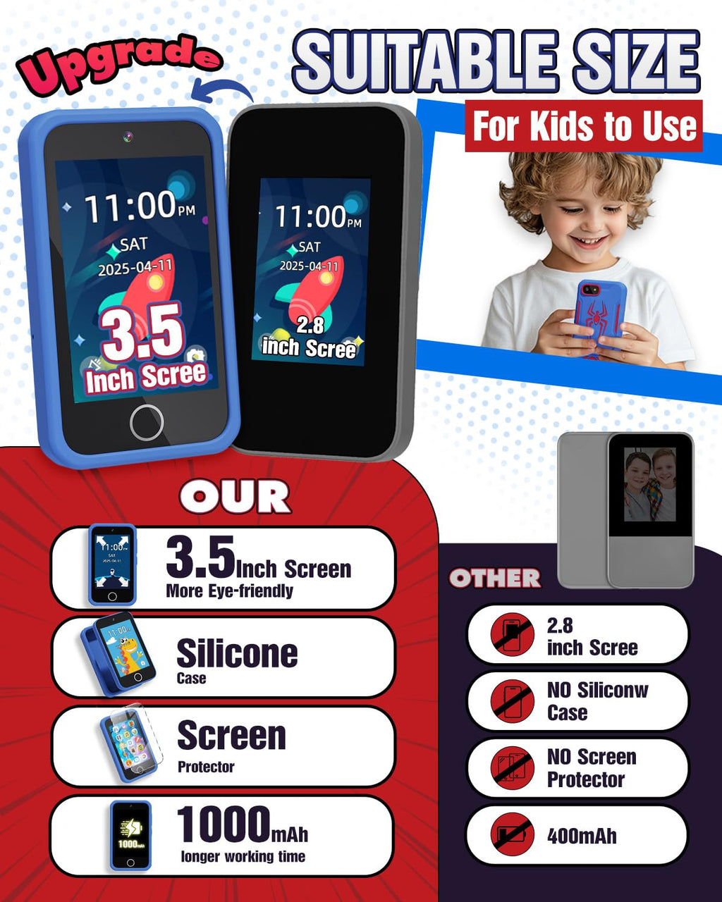 Kids Smart Phone, 3.5'' Touchscreen Spider Toy Phone for Toddler Boy