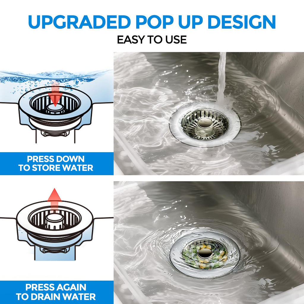 zaa Kitchen Sink Drain Strainer - Kitchen Sink Stopper, 304 Stainless Steel Sink Drain Stopper, Sink Protector for Kitchen with Anti-Clog Filter, Fit US Standard 3-1/2'' Sink Drain Hole, Nickel