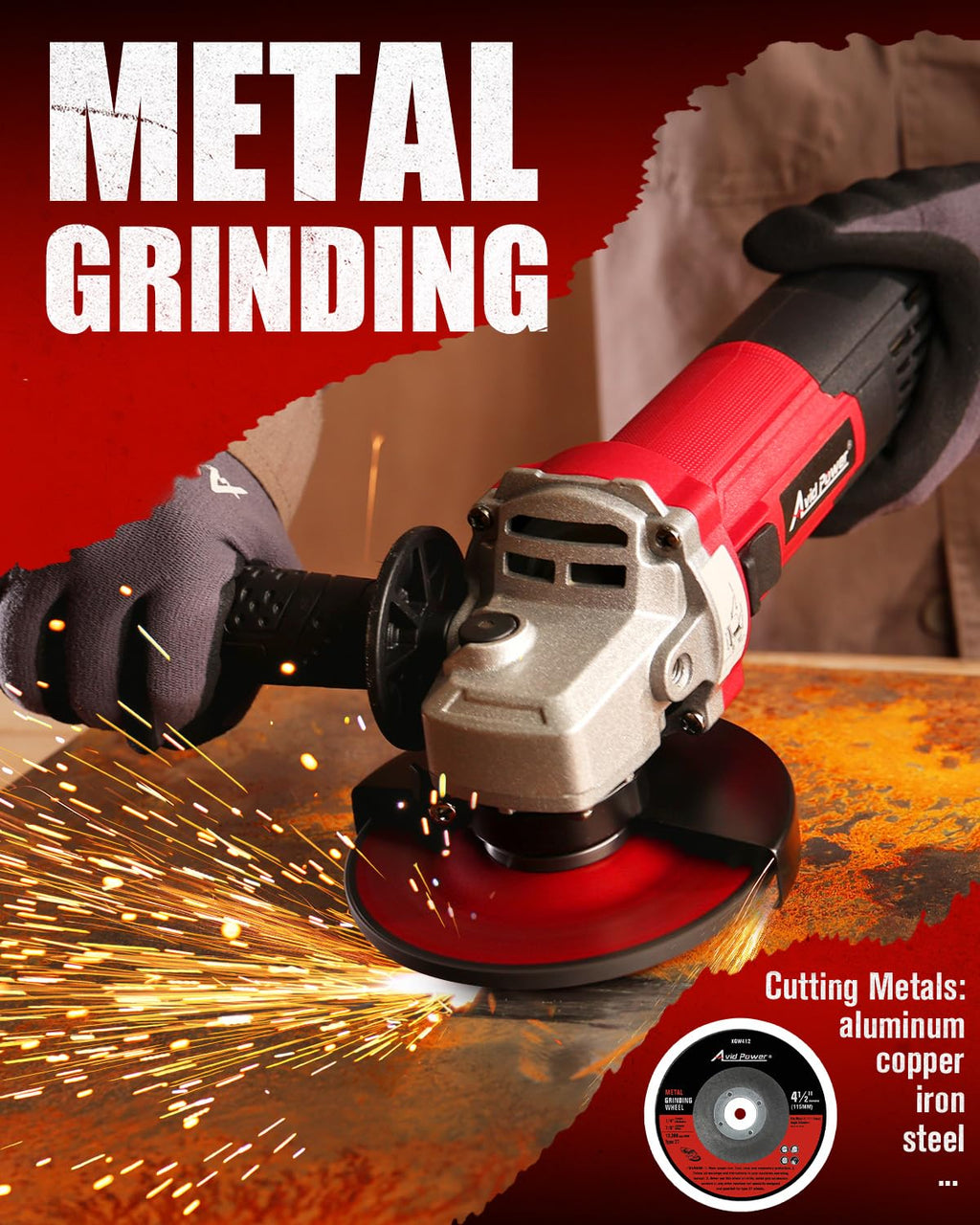 AVID POWER Angle Grinder 4-1/2 inch Electric Grinder Tools 750W 6.5 Amp Metal Grinder, 11500 RPM, with Grinding and Cutting Wheels, Auxiliary Handle, Wrench for Cutting and Grinding