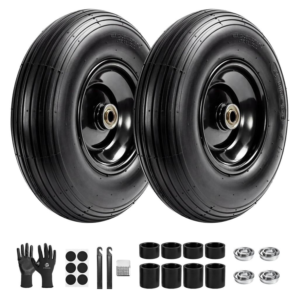 LTNICER (2-Pack) 4.00-6 Wheelbarrow Tires and Wheels, 13" Pneumatic Tire with 5/8" or 3/4" Bearings, Heavy Duty Replacement Wheel for Wheelbarrow, Garden Cart, Hand Truck