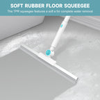 nacena Shower Scrubber with Long Handle, 4 in 1 Tile Tub Scrubber Brush with 3 Detachable Cleaning Shower Heads and Floor Squeegee Shower Cleaner Brush for Bathroom Kitchen Tub Sink Floor, Blue White