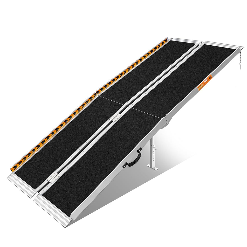 FACHNUO 8 Feet Portable Wheelchair Ramp, Non-Skid Aluminum Handicap Ramps with Handle, Folding Threshold Wheel Chair Ramp for Home Steps, Stairs, Entry, Threshold, Doorways, Scooter, 800LBS Capacity