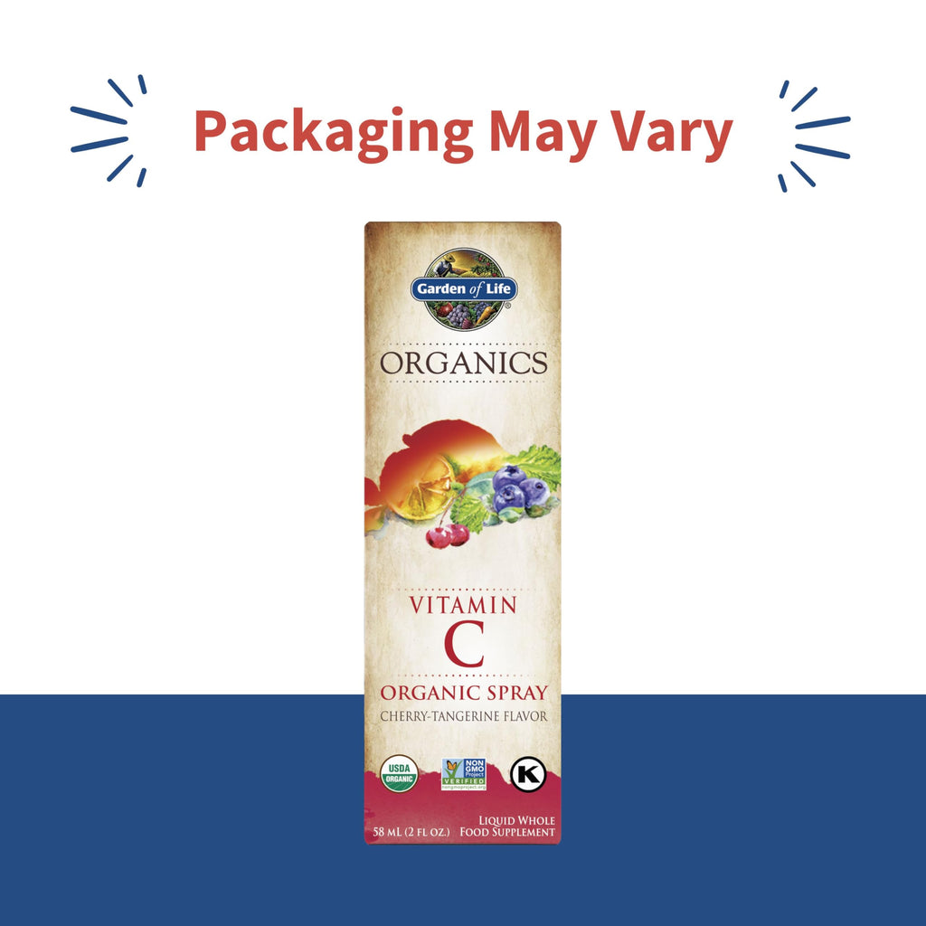 Garden of Life Organics Vitamin C Spray for Kids and Adults - Cherry Tangerine,Vitamin C Supplement,Antioxidant for Immune Support and Skin Health,2 fl oz Liquid Drops,(Pack of 2)