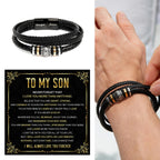 Mapileng To My Son Bracelet – Love You Forever Braided Leather Bracelet from Father and Mother, Meaningful Men’s Gift with Heartfelt Message & Elegant Box for Birthday, Graduation, Christmas