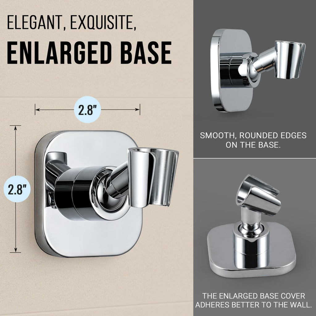G-Promise Metal Handheld Shower Head Holder, Adjustable Wall Mount Shower Wand Bracket, Strong Adhesive Disc Mount or Drill Installation (Square, Chrome)
