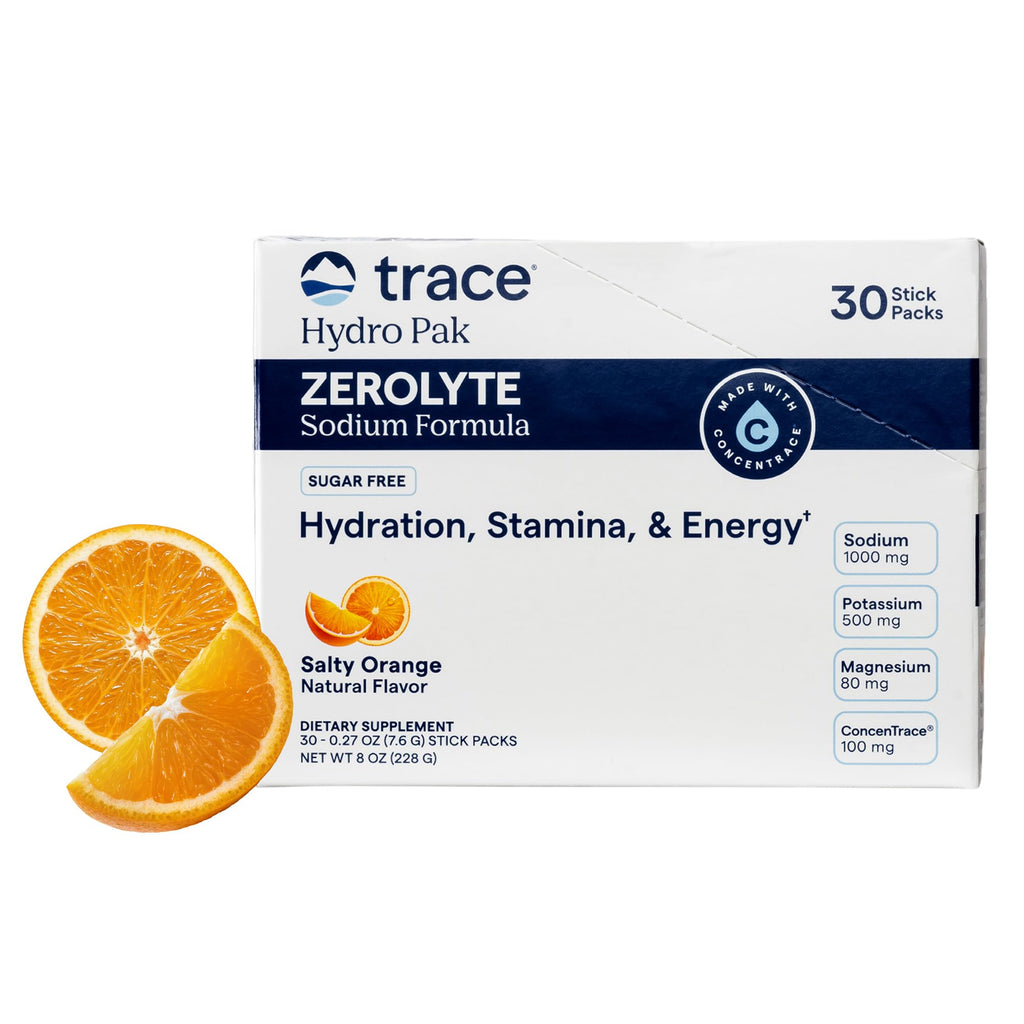 Trace Minerals ZEROLyte Salty Orange Sugar Free Electrolyte Powder Packets 30-Pack — Zero Sugar Hydration Drink Mix — Ancient Sea Salt — Replenishes Electrolytes Lost Through Exercise