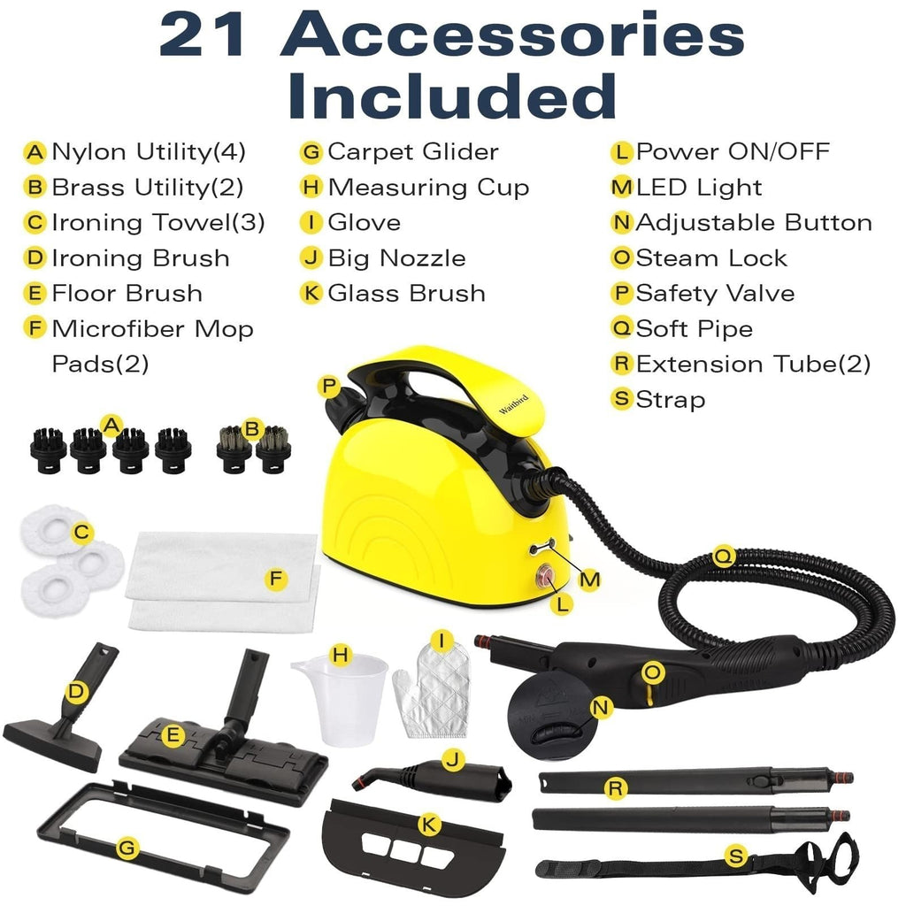 Waitbird Steam Cleaner, Steam Cleaner For Home, Handheld Steamer For Cleaning With 21 Accessories, 248 °F High Temperature, Suitable for Grout, Floor. Sofas, Upholstery, Carpets