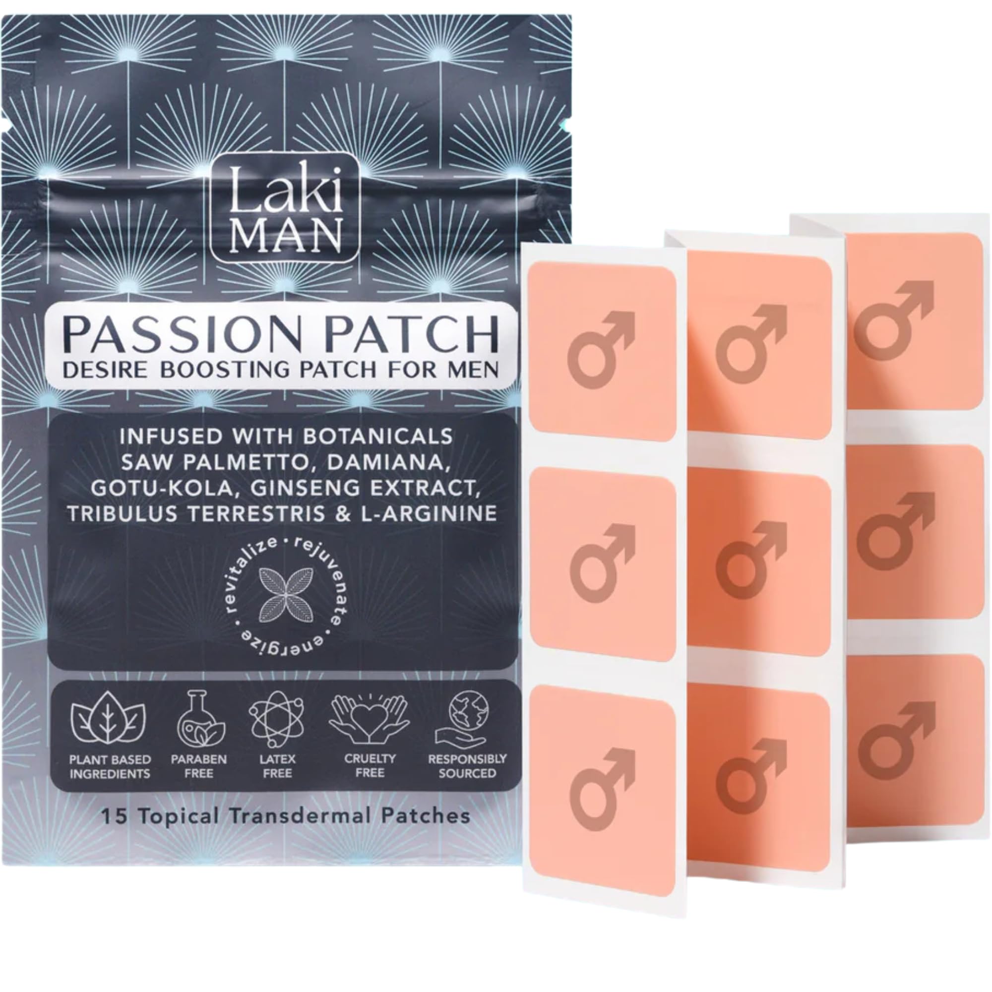 Laki Naturals Passion Patch for Men (Pack of 15) – Supports Circulation, Vitality, Vigour and Energy with Natural Ingredients – Non-Habit Forming, Time-Released Men’s Health Wellness Patches