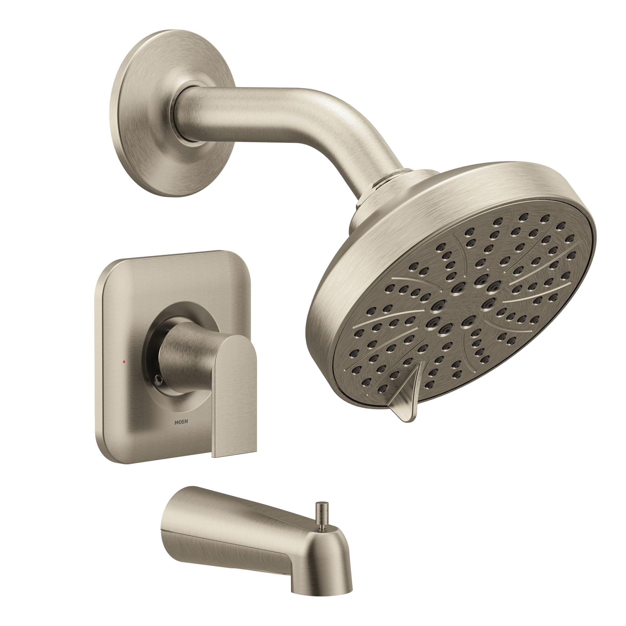 Moen Genta LX Brushed Nickel Pressure Balancing Eco-Performance Modern Shower Trim Including Showerhead, Shower Handle, and Tub Spout (Posi-Temp Valve Required), T2473EPBN