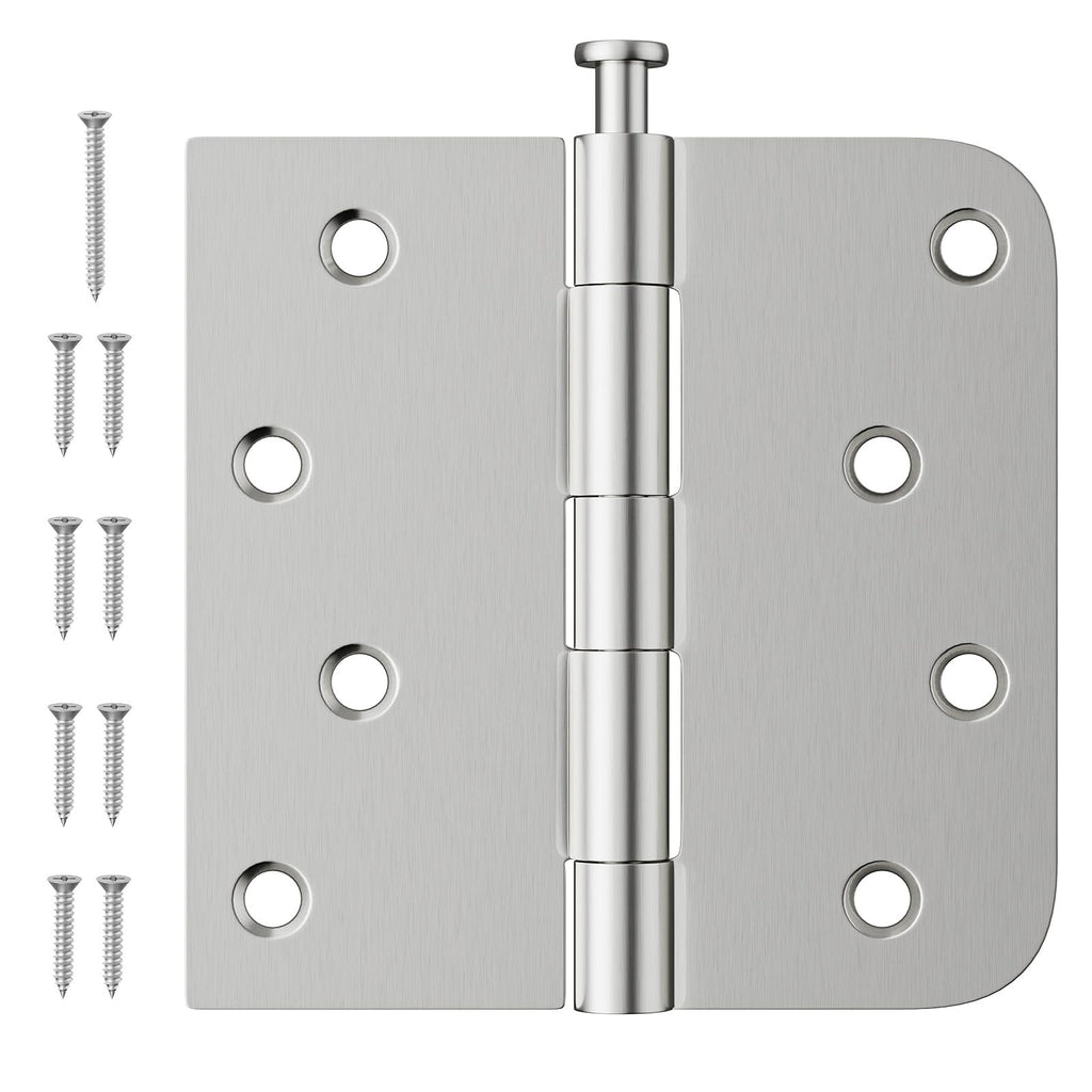 Luxbaro 6 Pack Brushed Nickel Door Hinges 4 Inch, Exterior Door Hinges with Square & 5/8" Radius, Removable Pin, Perfect for Heavy-Duty Front & Back Door, Antirust & No Squeaks