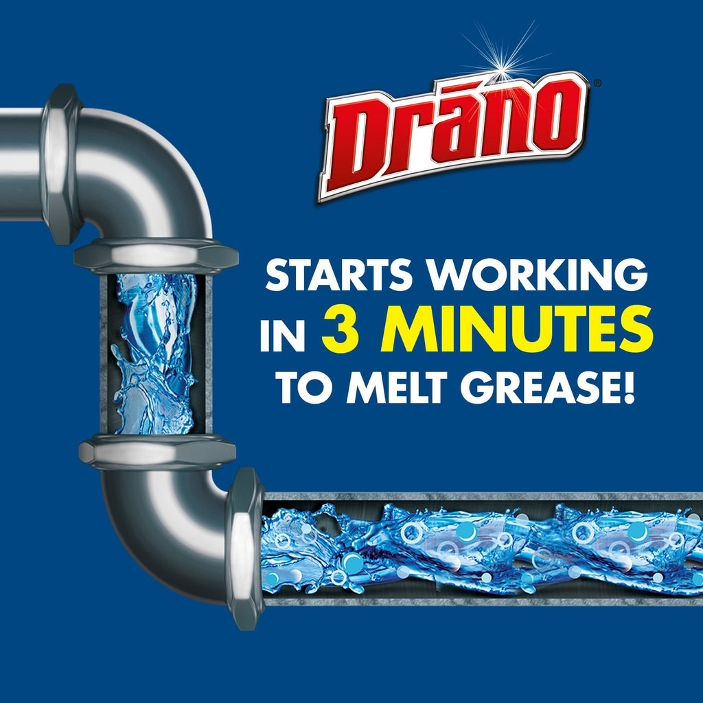 Drano Kitchen Granules Drain Clog Remover and Cleaner, Unclogs Blockage from Grease or Cooking Oil, Commercial Line, 17.6 Oz