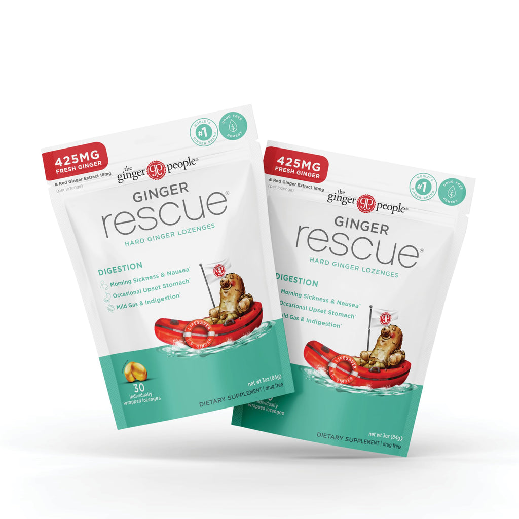The Ginger People Ginger Rescue Digestive Wellness Lozenges (Hard) | Regular Strength - 425mg | Morning Sickness, Nausea, Upset Stomach, Mild Gas & Indigestion, 30 Count (Pack of 2)