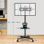 PERLESMITH Rolling TV Stand, Mobile TV Stands for 23-65 Inch LCD LED TVs, Tilt TV Stand Wheels Holds up to 88Lbs, Portable Outdoor TV Cart for Bedroom with Shelf, Max VESA 400x400mm PSTVMC06