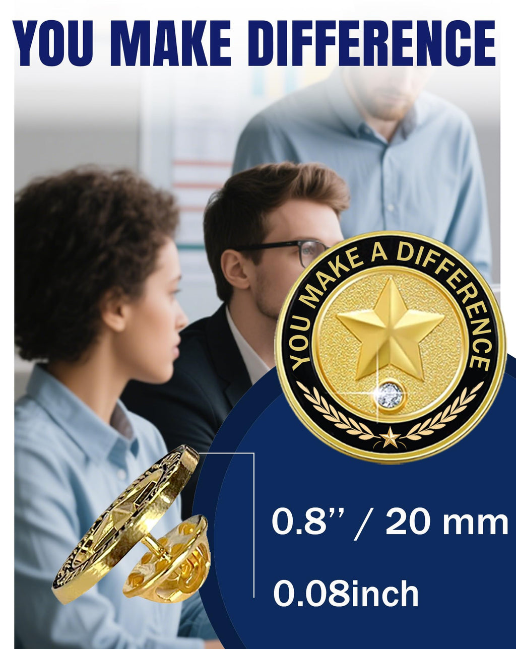 50 Pcs Employee of the Month Pins, Recognition Enamel Pin Bulk, Performance Reward Gift for Staff Team Volunteer - You Make a Difference Lapel Pin