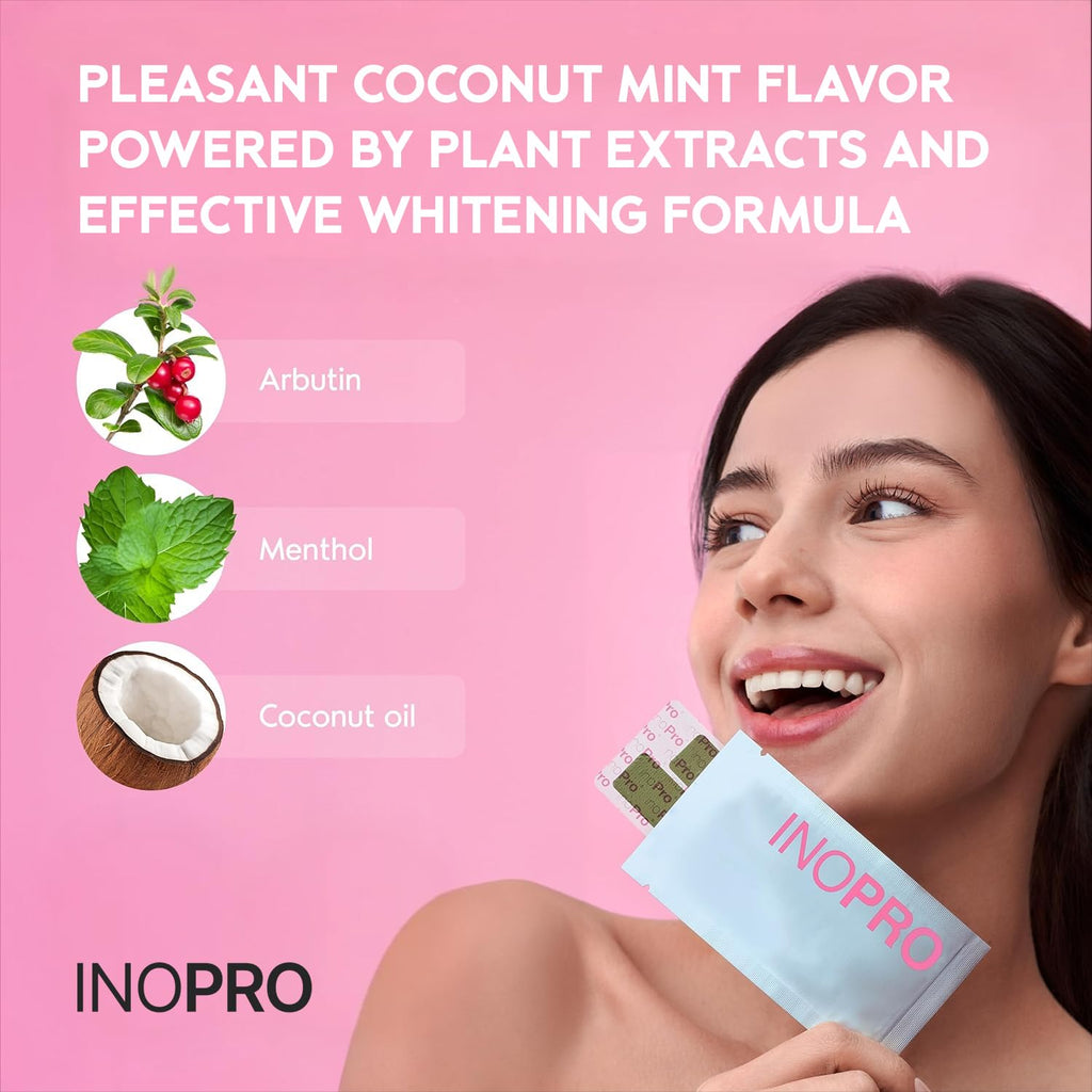 InoPro Teeth Whitening Strips 7 Treatments Kit - Sensitive Teeth Whitener, Peroxide Free, Enamel Safe Green White Strips, Deep Stains Removal - Instant Teeth Whitening Without The Harm (14 Strips)
