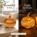 Gold Mercury Glass Pumpkin Light with 2 Lighting Modes and 6-Hour Timer, 5.5 x 6 Inch Battery Operated Fall Decor for Thanksgiving and Christmas Table Centerpiece