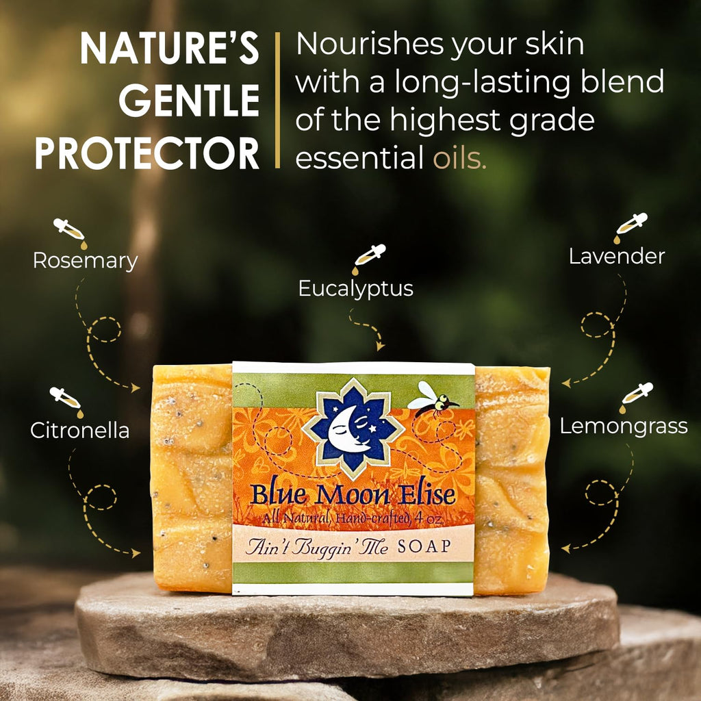 Blue Moon Elise Ain't Buggin Me Citronella Soap - Natural Handmade Soap Made with Pure Citronella, Eucalyptus and Lemongrass Essential Oils - A Must-have for Camping and Outdoor Activities (3pk)