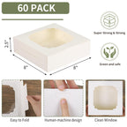TOMNK 60pcs Cookie Boxes, 8x8x2.5 Inches Bakery Boxes with 2 Style Windows for Chocolate Strawberries, Pie, Pastry, Dessert, Cake, Birthday Party, Mother's Day, Weddings