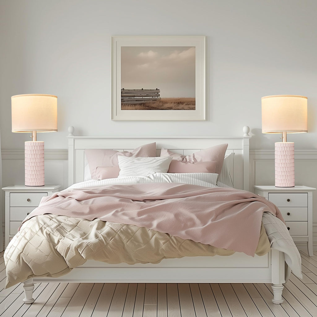 Reaketon Table Lamps for Living Room Set of 2, Ceramic Table Lamps for Bedroom, 20" Modern Lamps for Night Stands, Pink
