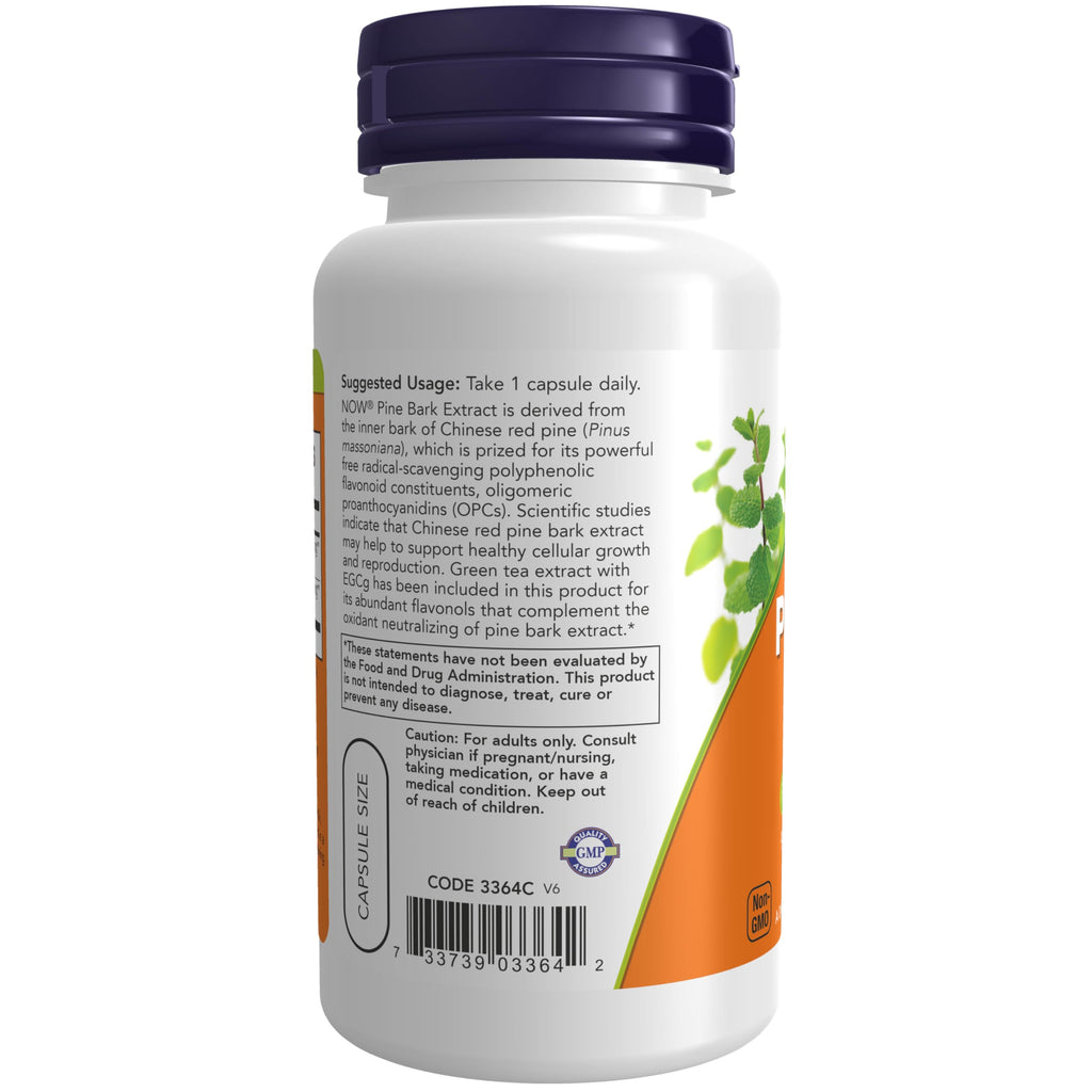 NOW Foods Supplements, Pine Bark Extract 240 mg, 90% OPC Pine Bark Extract, (from the Inner Bark of Chinese Red Pine), 90 Veg Capsules