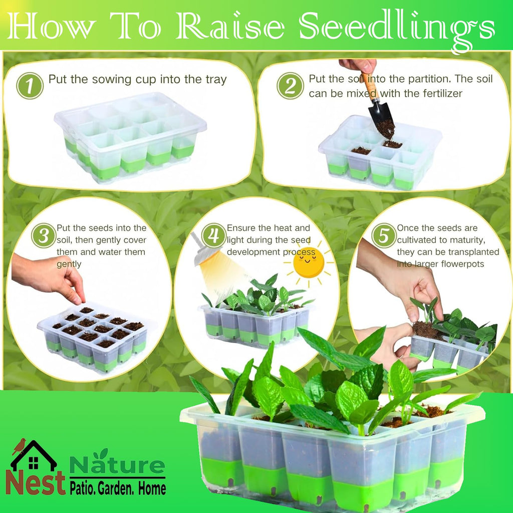 NestNature 5-Pack Seed Starter Tray Set|60-Cell Flexible Germination Trays