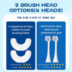 DYCROL Kids U Shaped Electric Toothbrush with 4 Brush Heads, Sonic Toothbrush Kids with 5 Modes, Cartoon Dinosaur 360-Degree Cleaning IPX7 Waterproof Design (2-6 Age (Blue))