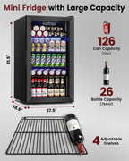 Feelfunn Wine Cooler Refrigerator - 26 Bottle 126 Can Mini Wine Fridge with Glass Door for Beer Soda Water Drink, Small Wine Cellar Beverage Refrigerator for Bedroom Office Home Bar Dorm, 3.2 Cu.Ft
