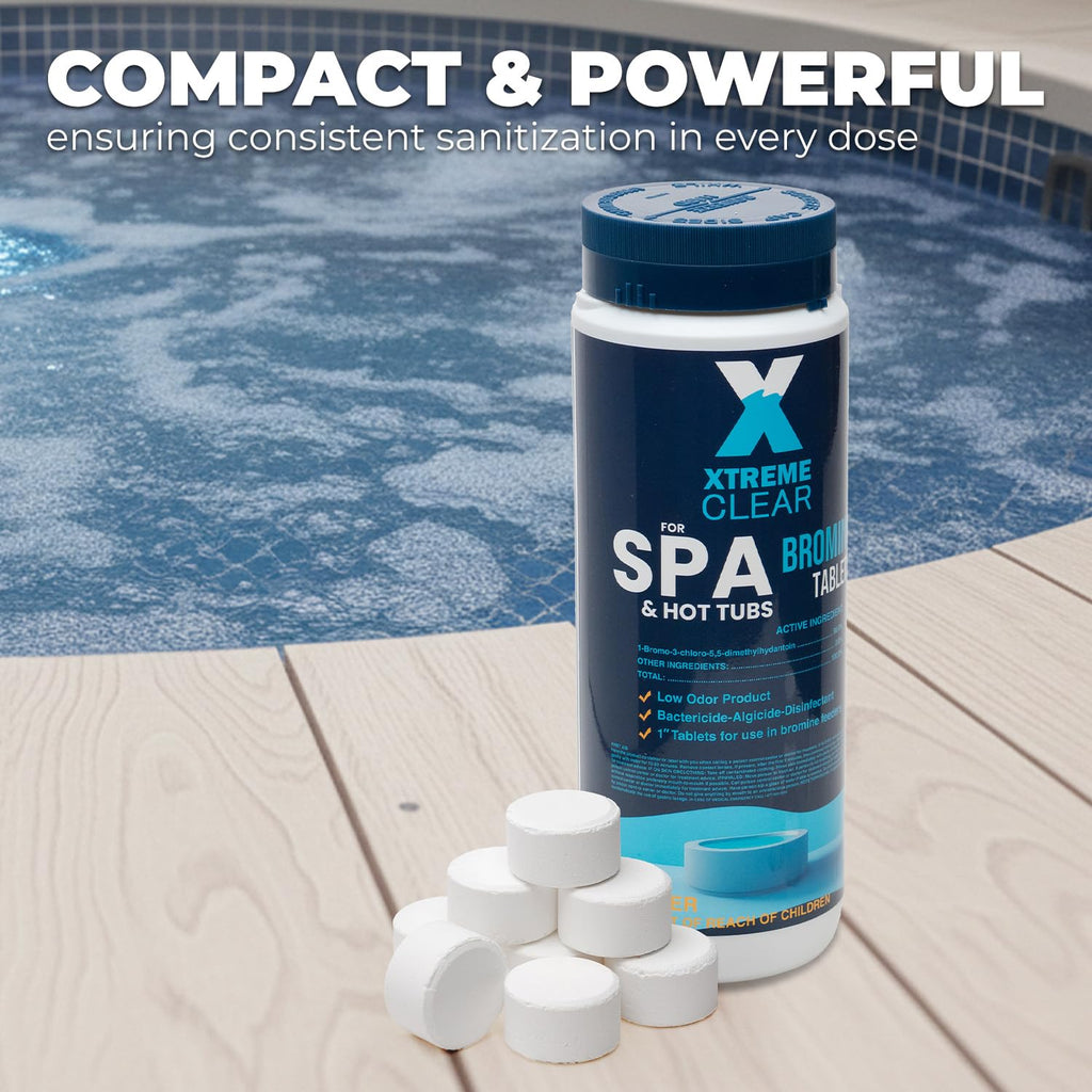 Xtremeclear Bromine Tablets for Spa & Hot Tub 3Lbs (1.5lbs Each Bottle), 1-Inch Tablets, NSF/ANSI 60 Certified, Long-Lasting Sanitizer for Clean Water