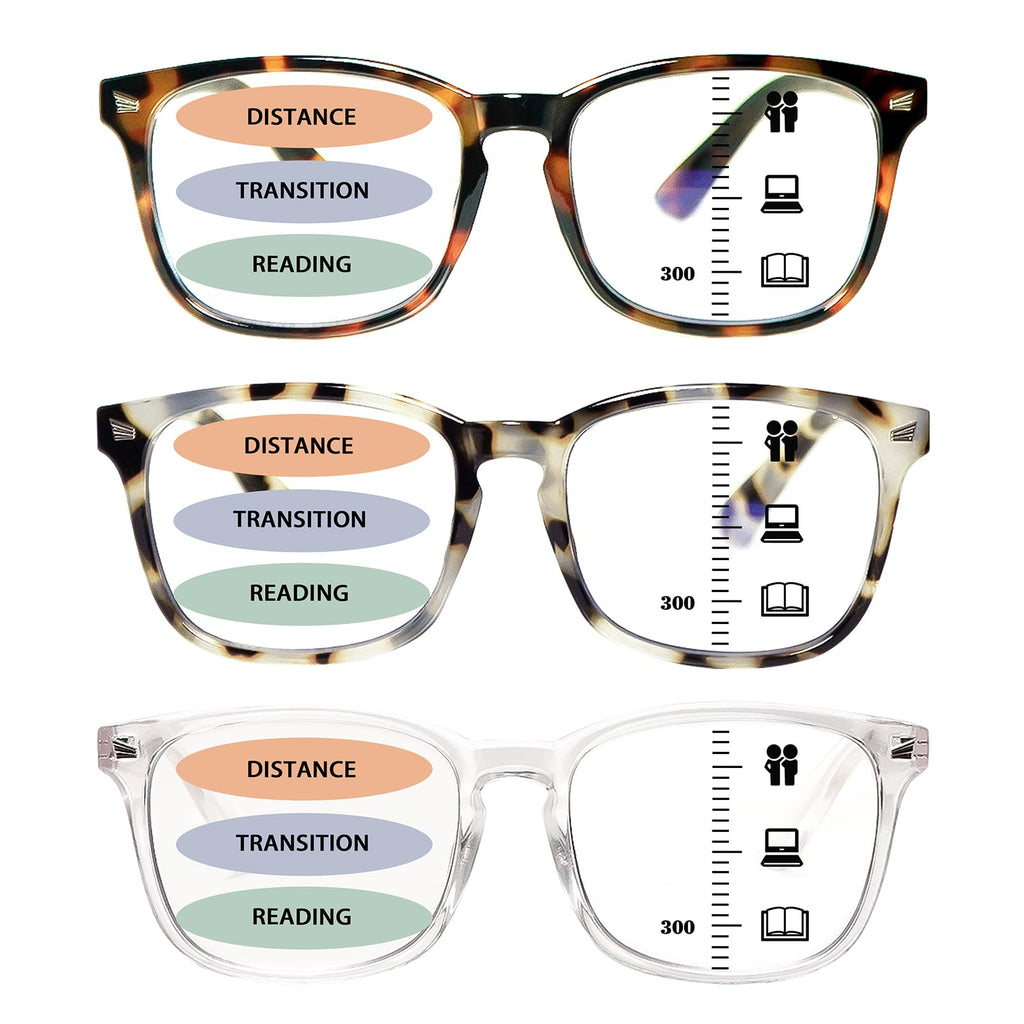 Lirbbur Progressive Multifocal Reading Glasses for Women Men, Anti Glare/Eyestrain Blue Light Blocking Computer Readers (3 Mix Color, 1.50, x)