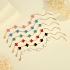 CORSMGSE 18K Gold Plated Clover Lucky Bracelet for Women Gold White Black Pink Green Red Blue Adjustable Double Sided Flower Four Leaf Link Bracelets Trendy Jewelry Gifts for Women Men