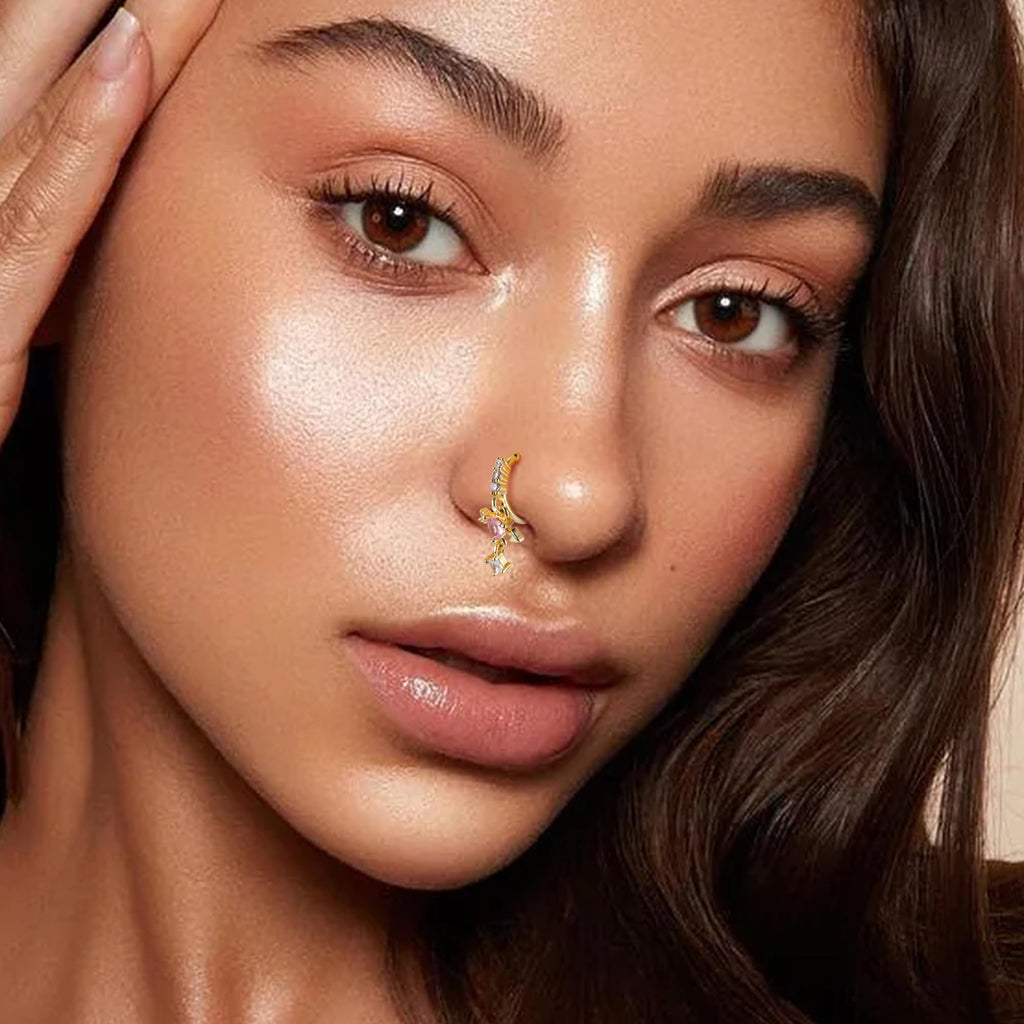 Florideco 12Pcs Nose Cuff Fake Nose Ring Hoop for Women Men Gold