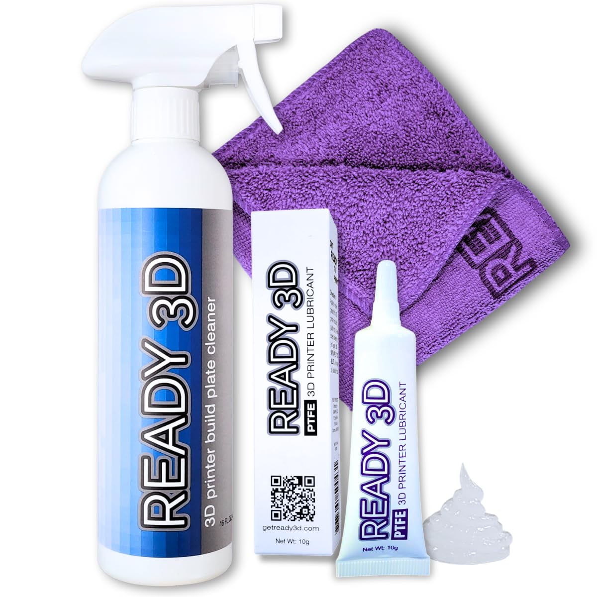 READY 3D Printer High Quality Build Plate Cleaner, Non-Toxic, No Odor, Easy Clean, Rinse-Free Formula, Includes 12"x12" Microfiber Cleaning Towel (Build Plate Cleaner and PTFE 3D Printer Lubricant)