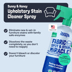 Sunny & Honey Upholstery Cleaner Spray - No Discoloration - Pet & Kid Safe Stain Remover - Multi-Surface Furniture & Sofa Cleaner Spray - Fast-Drying Pet Stain Remover (32 fl oz, Mint)