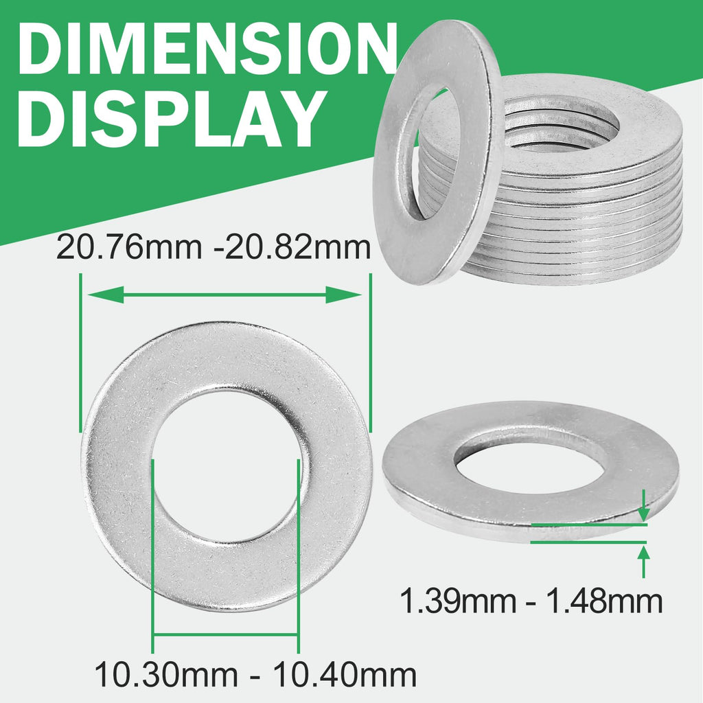 Zernmiarder 3/8" Stainless Steel Flat Washers - 13/16" Outside Diameter, 304（18-8） Stainless Steel Washers Metal Washer for Screws Bolts, Pack of 100
